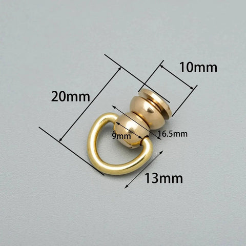Solid Brass Ball Stud Rivets With D Ring 360 Rotatable Head For Leather Purses, dimensions shown with measurements in millimeters.