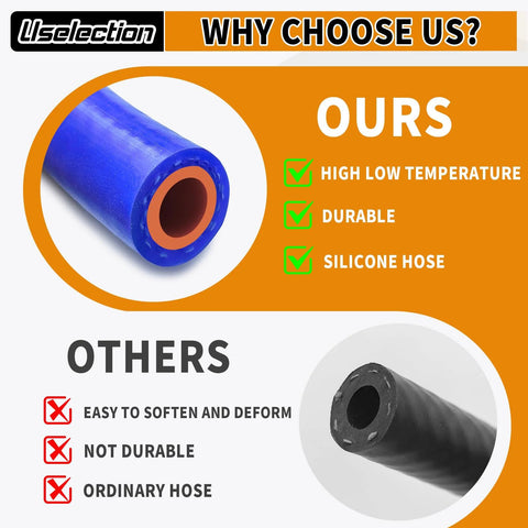 Blue silicone heater hose with orange inner lining, 1/2 in ID, 5 ft reinforced high-temp coolant/vacuum hose; black hose shown