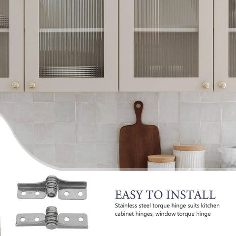 Stainless Steel Torque Hinge Set With Damping For Doors Cabinets And Windows 0.8 Nm, shown with kitchen cabinet installation
