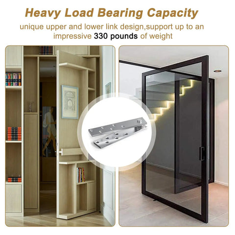 2-Pack Heavy Duty Hidden Door Pivot Hinges for Bookcase and Cabinet Doors, Invisible Murphy Hinge Kit, 330 lbs support, shown installed.