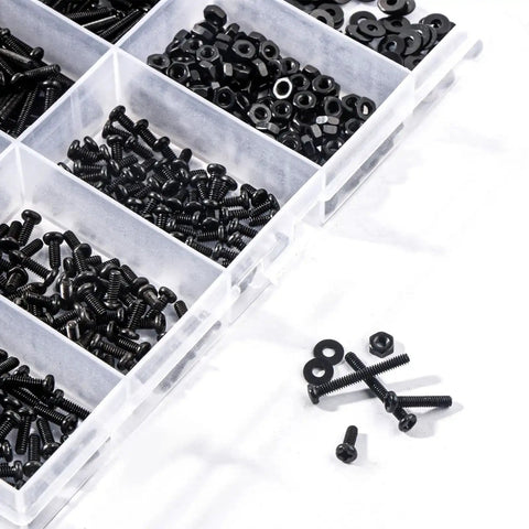 Eight Sizes M2 Pan Head Phillips Machine Screws Set 4mm To 20mm Black Carbon Steel Fasteners Kit With 150 M2 Nuts And 150 Washers