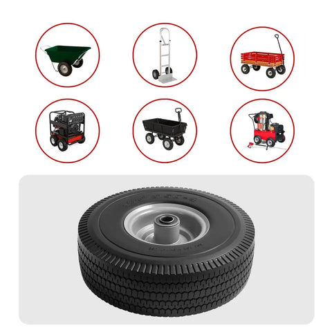 10 Inch Solid PU Tire And Wheel Replacement For Garden Carts Hand Trucks And Wheelbarrows 10x3.50-4 shown with compatible tools