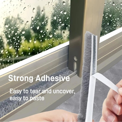 Weather Stripping Door Seal For Exterior Doors And Windows, 33 Ft Self Adhesive Winter Insulation Strip, gray foam being applied