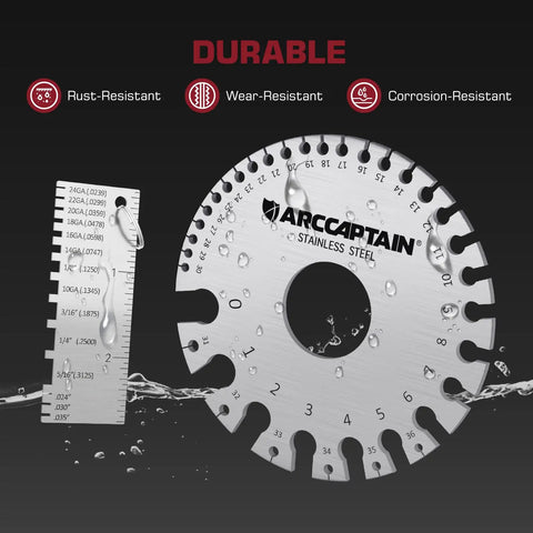 Close-up of Dual Sided Stainless Steel Metal Gauge Thickness Tool 0-36 Range Pro Grade Thickness Gauge for Metal Sheets and Welding Materials ARCCAPTAIN.