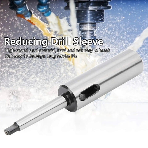Morse taper drill sleeve MT1-MT2 reducing adapter, silver steel with side slot.