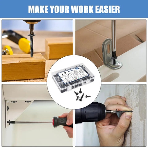 400 Piece Self Tapping Screws Set Made Of 410 Stainless Steel For Metal Wood And Plastic Size 8 And 10 1/2 Inch To 1-1/4 Inch Length Black Coated Pro Grade Handy Assorted Screws For Building Repair And DIY