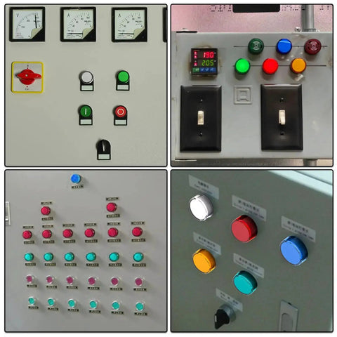 Panel displaying Energy Saving Indicator Lights Set For 12V, 24V And 110V Systems, with red and green high brightness LEDs, 22 mm mount