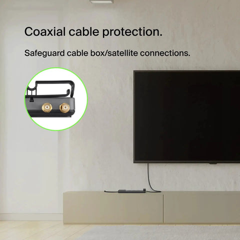 Modern living room with TV showcasing Dope 12 Outlet Surge Protector Power Strip With 8 Foot Flat Plug For Home Office Travel UL Listed Heavy Duty Extension Cord 3940 Joules Of Protection And Charge Multiple Devices At Once installed behind cabinet.
