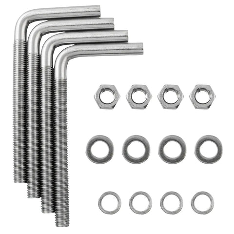 Heavy Duty 4 Pack L Shaped Anchor Bolts M10x150 Stainless Steel 304 for Concrete and Wood, Rustproof Galvanized Finish