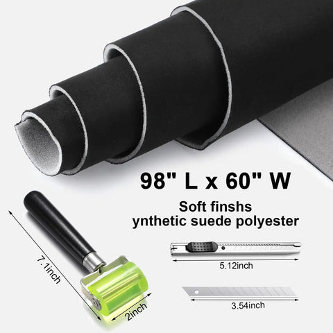 Suede Headliner Fabric 98x60 With Foam Backing For Car Roof DIY Kit Seam Roller, knife, and blades shown