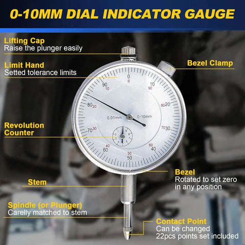 Pro Grade Magnetic Dial Indicator Base Holder For Precision Measurements 0 To 10mm Range With 0.01mm Resolution 2 Inch Dial