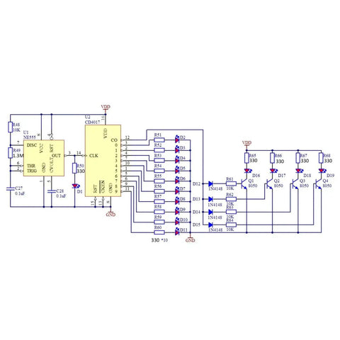 Circuit diagram for DIY SMD SMT Welding Practice Soldering Skill Training Board With Water Lamp Circuit Demonstration And Backside Ruler