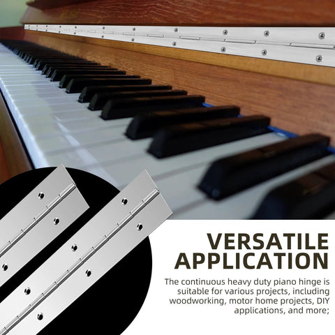 Two Pack 48 Inch Continuous Piano Hinges Heavy Duty Stainless Steel Smooth Polished Folding Hinge With 0.04 Inch Leaf Thickness
