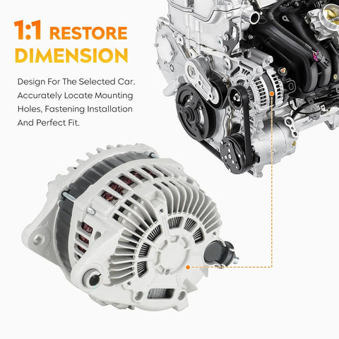 New High Output Beefed Up Alternator For V6 3.5L Rides Fits Altima 2007 To 2010 Murano 2009 To 2014 Maxima 2009 To 2010 Quest 2011 To 2017 Replacement Part 11341A 11341N 12864 2104255 shown with a car engine