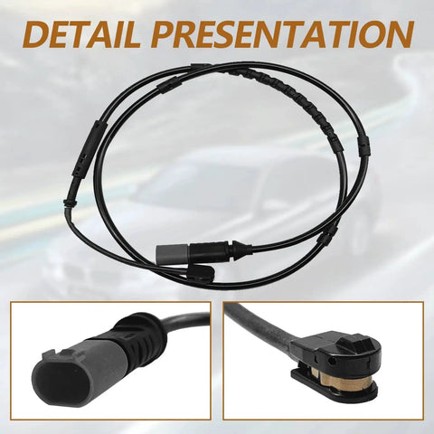 Front view: Dunviku rear brake pad wear sensor cable, black; BMW 228i/230i/320i/330e/335i compatible.