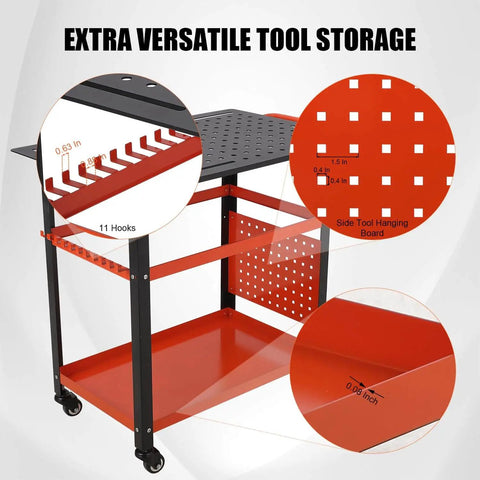36 Inch By 24 Inch Heavy Duty Steel Welding Table Workbench With 600 Lb Capacity Portable Shop Bench On Wheels 161 Fixture Holes And 11 Hooks Double Shelf For Garage Workshop And Fabrication