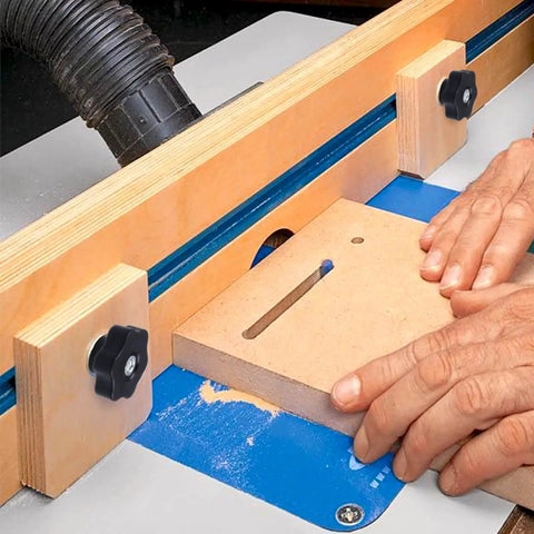 DIY woodworking setup using 6 Pack T Track Knob Kit With 1/4-20 Bolts And Washers For DIY Woodworking Jigs And Fixtures, Six Star Knobs, T Track Bolts, Track Accessories With Storage Box Included