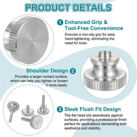 5 Pack M2 X 4mm Vernier Caliper Screws 304 Stainless Steel Flat Head Shoulder Thumb Screws With Diamond Knurl Grip Metric Thread