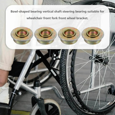 Wheelchair Front Fork Bearings Kit Four Piece Set For Walker Fork Stem Bearings And Front Wheel Maintenance visible on wheelchair.