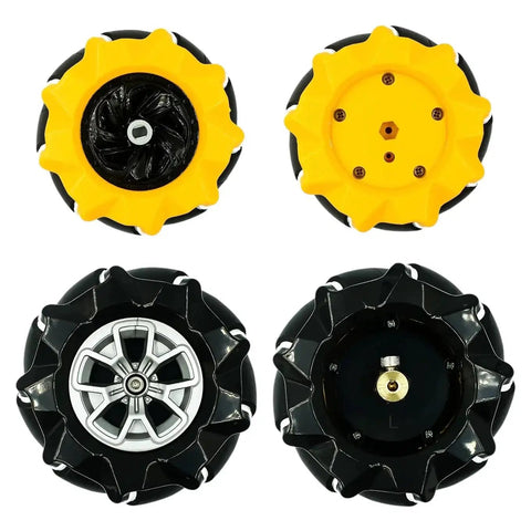 Top and bottom view of 4-wheel High Hardness Plastic Mecanum Wheel Set For Omni Directional Smart Robot Car 48mm 60mm 80mm 97mm With 6mm Hubs 2025