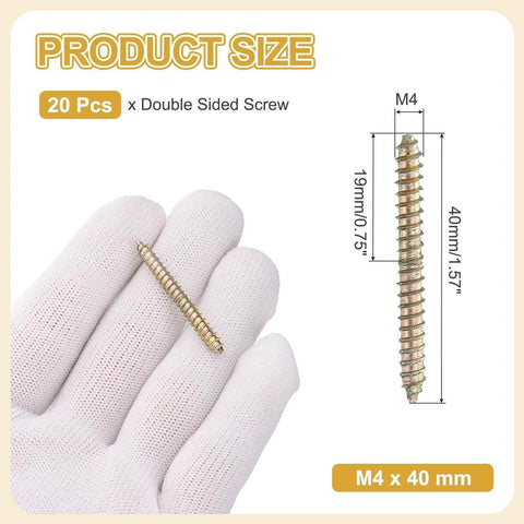20 Pcs Double Ended Screws Set M4 X 40mm Carbon Steel Hanger Bolts Self Tapping Wood Dowels For Wood Joints And Furniture Repairs Zinc Finish