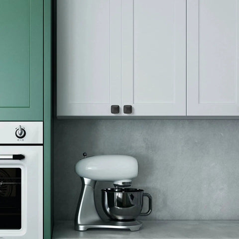 Modern kitchen with Matte Black Cabinet Knobs 5 Pack For Kitchen Cabinets Dressers And Drawers Zinc Finish Durable Zinc Alloy Hardware.