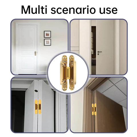 4 Pack 6 Inch Invisible Door Hinges For Concealed Doors Zinc Alloy 180 Degree Swing Adjustable 3 Way Butt Silent Door Hinge Gold Finish