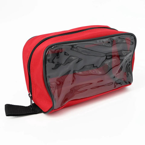 Red pouch from Color Coded First Aid Kit Pouches Set of 4 With Transparent Window For EMT Trauma Bags, Zippered Medical Organizer