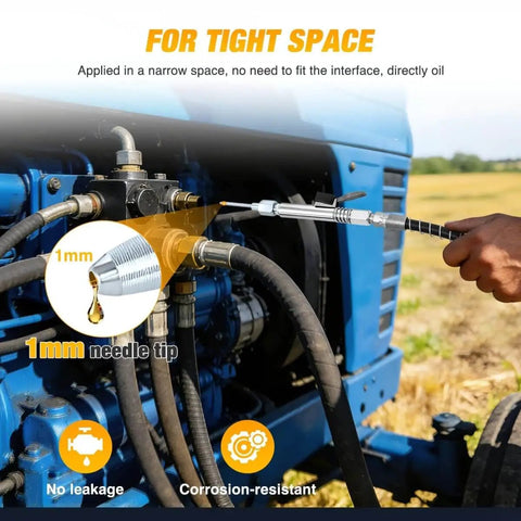 Application of Grease Gun Tips Kit With One Eighth Inch NPT Threaded Grease Needle Tips And Five 18G Detachable Injector Needles on machinery