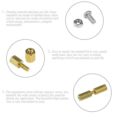 320 Piece Brass Spacer Standoff Kit With Male And Female Hex Spacers Nuts And Stainless Steel Screws For M2.5 Hardware Projects