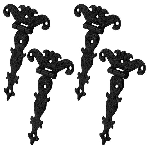 Tee Strap Hinge Set Heavy Duty Antique Black Hinges For Barn Doors And Gates Includes 20 Mounting Screws Four Pack 4.33 By 2.75 Inches High Strength Zinc Alloy Construction Decorative Gemel Hinges