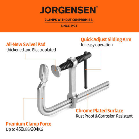 Jorgensen 6-inch heavy-duty bar clamps, drop-forged steel with chrome-plated surface, 2-pack