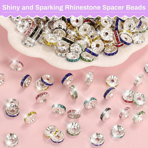 300 pieces rhinestone spacer beads set in 10 colors, 10mm crystal bead spacers for bracelets, necklaces, earrings, and DIY jewelry
