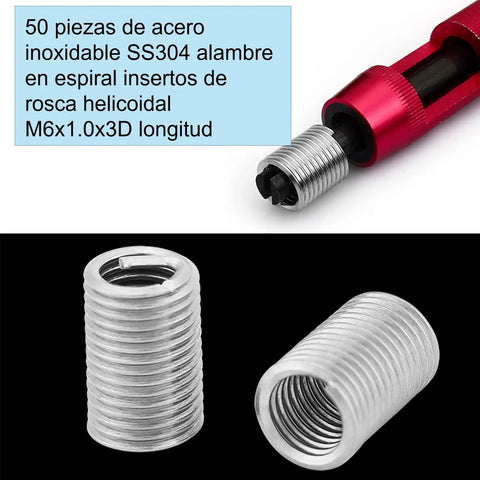 50 Pcs M6 X 1.0 X 3D Stainless Steel Helicoil Thread Inserts Set, Coiled Wire Helical Screw Thread Inserts SS304 for aluminum