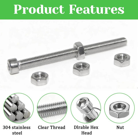 100 Pack M3 X 40mm Socket Head Cap Screws Kit In 304 Stainless Steel With Full Thread And Bright Finish, Allen Key Drive.