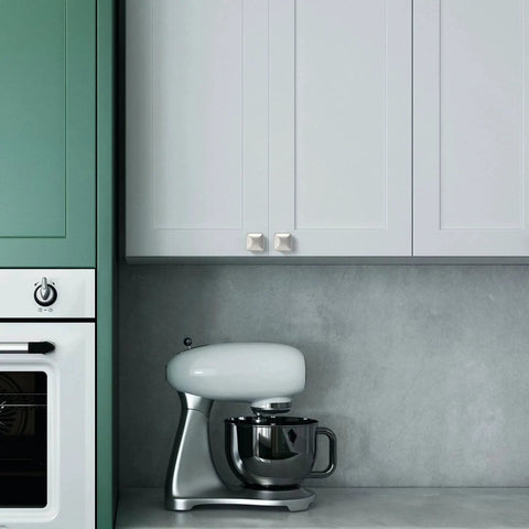 Modern kitchen with cabinets featuring Brushed Satin Nickel Cabinet Knobs 25 Pack For Kitchen Cabinets And Dresser Drawers Zinc Hardware.