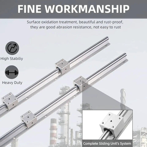 Four 1500mm SBR20 Linear Rails Kit With Eight SBR20UU Blocks For CNC Machines And 3D Printers Built Tough With Fully Supported Ball Bearing Guide Rails Includes Dowels And Hardware