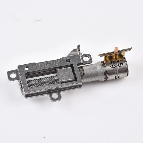 Stepper motor with planetary gearhead, metal housing, 5mm size, screw actuator, side view