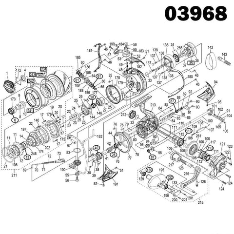 Diagram showing parts of Stainless Steel Fishing Reel Ball Bearings Kit For 19 14000XG 14000PG Spinning Reels 03968 04128.