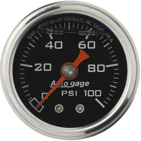 Autogage Fuel Pressure Gauge 2174 for car dash, black face with one eighth inch NPT, liquid dampened movement for smooth pointer