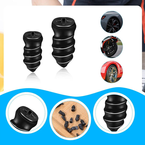 60 Piece Tire Repair Nails Kit With Rubber Plugs For Quick Puncture Fixes DIY Self Service Vacuum Tire Repair Tools For Auto Motorcycle Car Truck Tractor NQEUEPN displayed with black rubber plugs and nails.