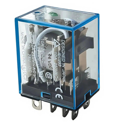 12V DC DPDT Power Relay With LED Indicator Beefy 10A At 250VAC Or 30VDC 8 Pin Plug In Base Form C Contacts in ice cube housing