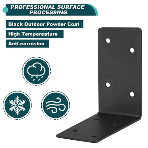 Heavy Duty 4x4x2 L Brackets 2mm Steel Black Powder Coated 90 Degree for Wood, side view showing holes and coating features