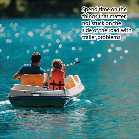 Man and child in a small boat on a lake, enjoying a sunny day focused on leisure activities.