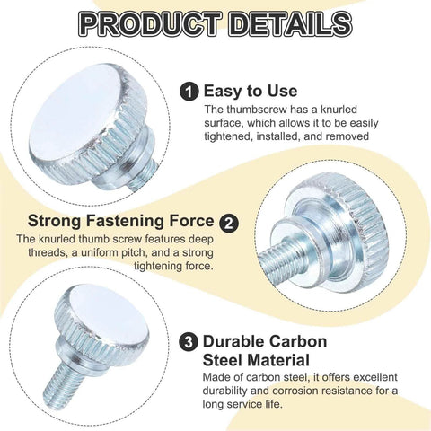 40 Pcs M5x8mm Knurled Thumb Screws, Carbon Steel Zinc Plated, Flat Knurled Head, fully threaded bolts for home DIY projects