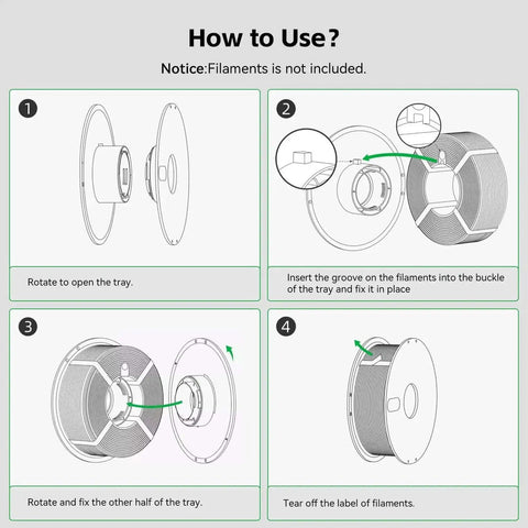 Detachable Filament Spool Holder for Bambu Lab 3D Printers A1 and A1 Mini assembly guide with step-by-step usage instructions.