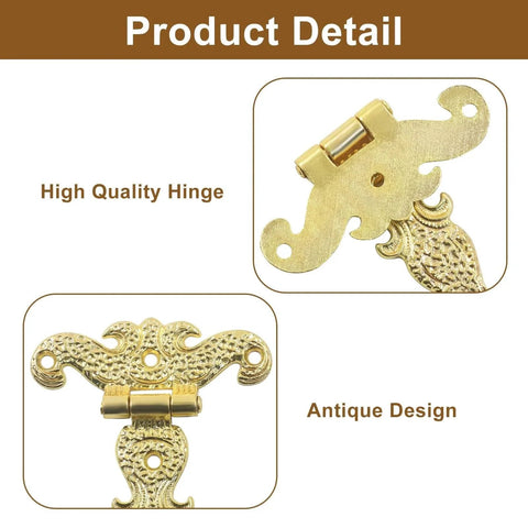 Close-up of Antique Gold Medieval Door Hinges 4 Pcs 4.45 By 2.72 Inches with antique design details.