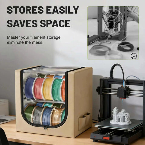 2 Tier Metal Filament Dry Storage Box With Leather Cloth Cover Holds Up To 20 Spools for home and workshop printers on desk