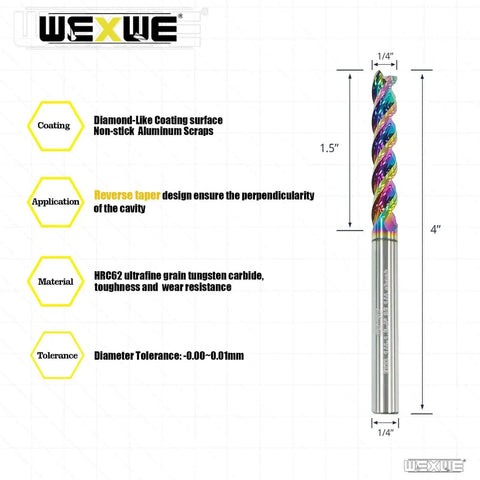 Extra Long Quarter Inch Carbide Square End Mill 3 Flute CNC Router Bit For Aluminum Copper Alloy And Plastic 4 Inch Overall Length DLC Coated HRC 62 Pro Grade Wear Resistant 2 Pack.