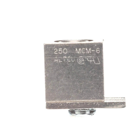 Front view of ECCS2 Ground Bar Lug Kit for 6 to 250 MCM wire, silver finish, with collared strap mounts inside ground bar terminals.
